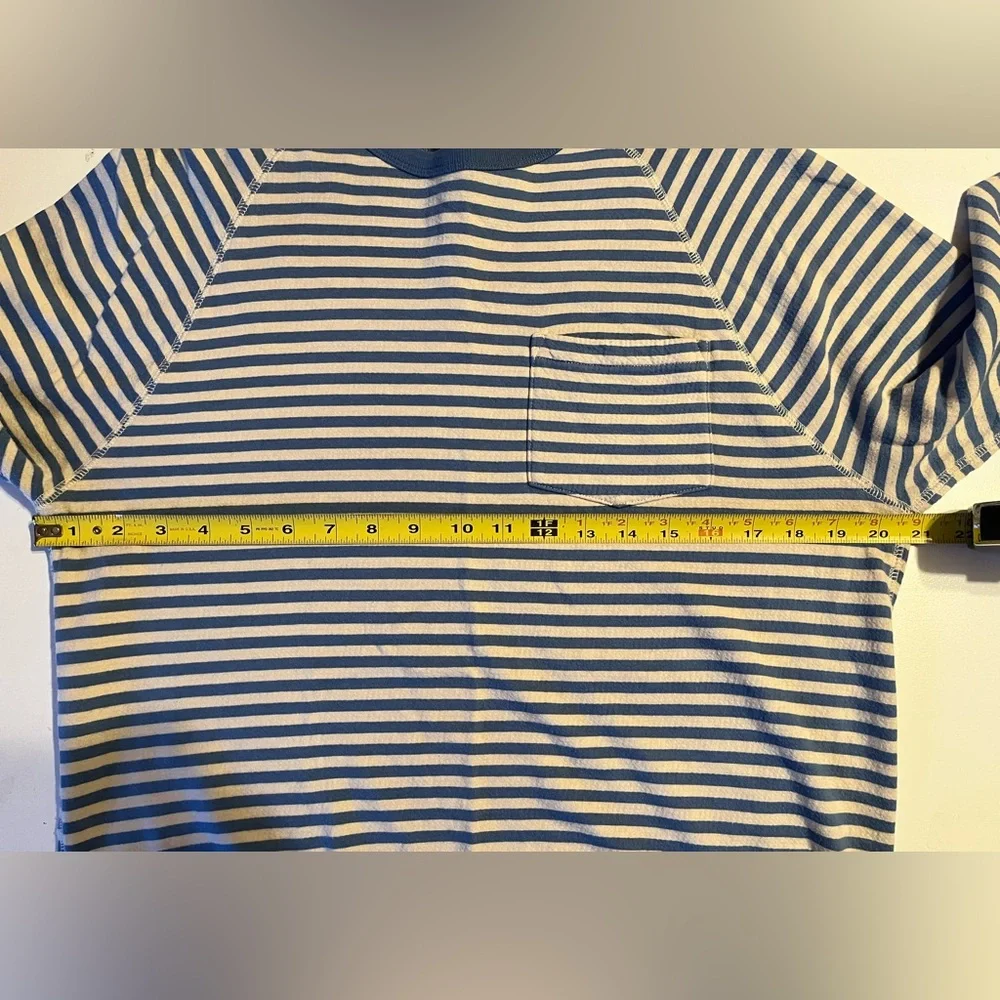 Men’s J.Crew Double-knit long-sleeve raglan crewneck T-shirt blue/cream stripe M